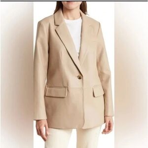 BCBG Tan Faux Leather Suit Jacket